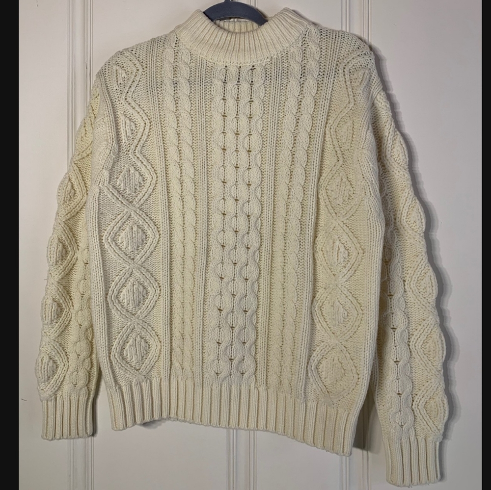 Vintage 70s Cream Chunky Knit Fisherman Sweater